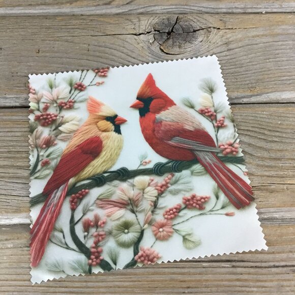 Cardinals and Blooms Microfiber Lens Cleaning Cloth 6" x 6" - Picture 1 of 5